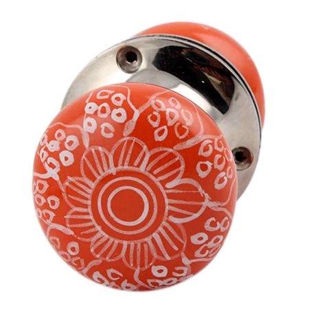 Orange Gerbera Flower Mortice Handle  2.25